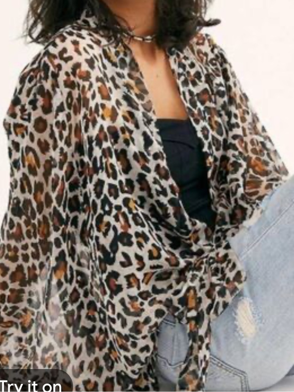 Free People Sheer Leopard Print Tie Front Blouse Long Sleeve Boho One Sz Y2K